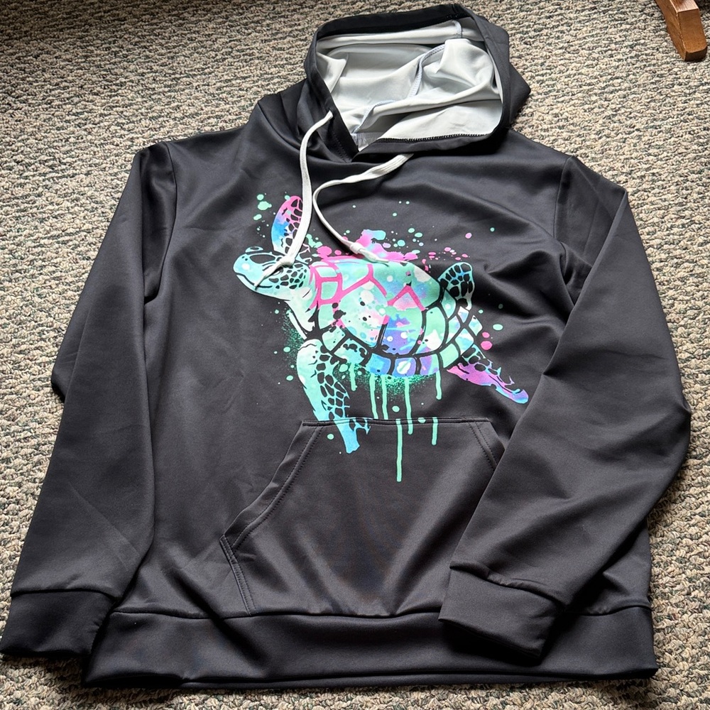 Black Hoodie with Colorful Turtle Graphic